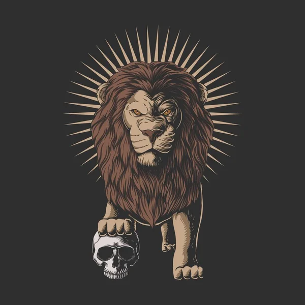 Lion Πάτησε Ένα Ανθρώπινο Κρανίο Διανυσματική Απεικόνιση Για Την Εταιρεία — Διανυσματικό Αρχείο