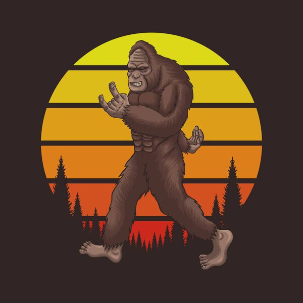 Bigfoot rocker retro sunset vector illustration for your company or brand