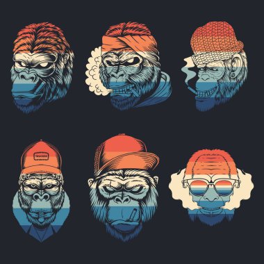 maymun dumanı koleksiyonu şirketiniz veya markanız için retro vektör çizimi