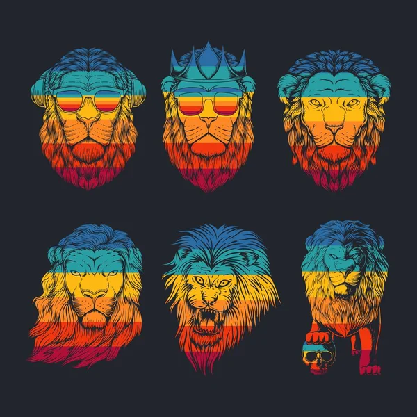 Lion Collection Illustration Vectorielle Rétro Pour Votre Entreprise Marque — Image vectorielle