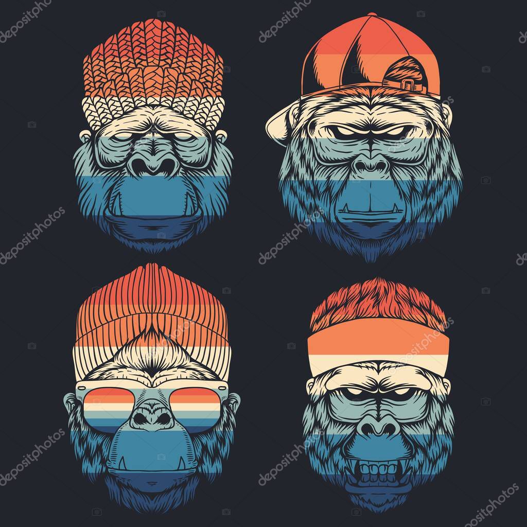 Monkey cool collection retro vector illustration for your company or brand