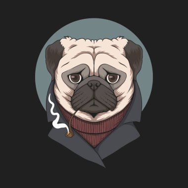 Pug dog sigara piposu çizimi şirketiniz veya markanız için.