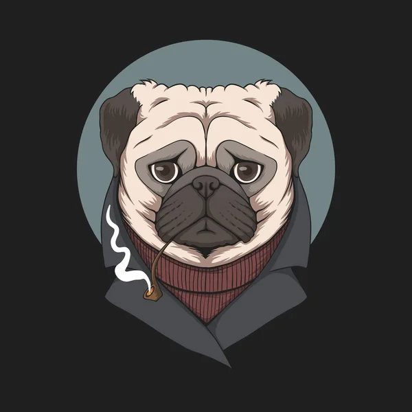 Pug Dog Smoke Pipe Illustration Para Sua Empresa Marca — Vetor de Stock