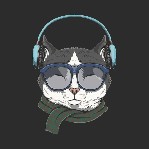 Cat Usa Ilustración Auriculares Para Empresa Marca — Vector de stock