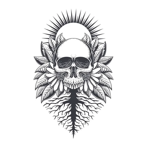 Root Skull Decoratie Illustratie Voor Bedrijf Merk — Stockvector