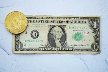 Bitcoin bir Amerikan Doları, dijital para, iş kavramı üzerinde