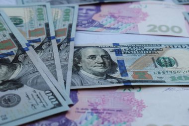 Amerikan yüz dolarlık banknot ve Ukraynaca 200 hryvnia, para arka plan, ABD hryvnia kavramı Doları