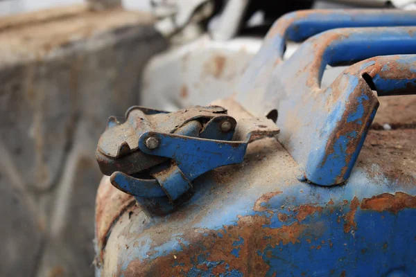 Blue Gray Cans Petrol Diesel Metal Barrel — Stock Photo, Image