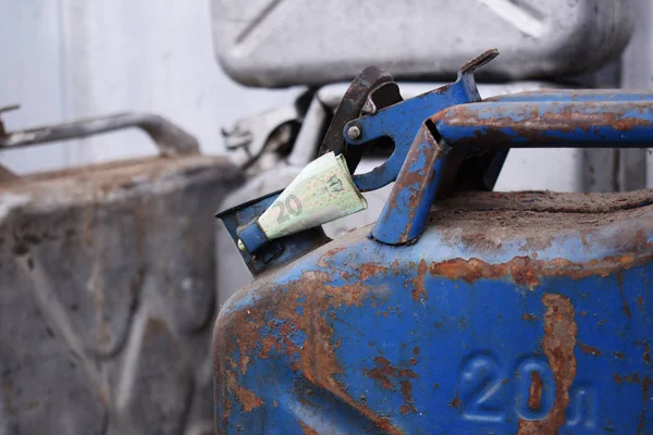 Metal Barrel Ukrainian Money Concept Cost Gasoline Diesel Gas Refilling — Stock Photo, Image