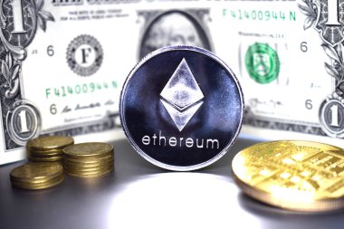 Ethereum para banknot 1 Amerikan Doları arka plan üzerinde