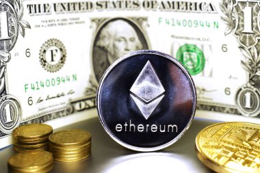 Ethereum para banknot 1 Amerikan Doları arka plan üzerinde