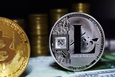 Litecoin Ltc para arka plan ile çevrilidir. Cryptocurrency kavramı.