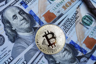 Amerikan doları altın Bitcoin. Dijital para birimi.