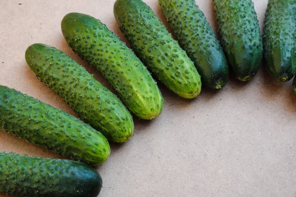Fresh green cucumbers. Vegetarian food. Cucumber contains vitami — Stock Photo, Image