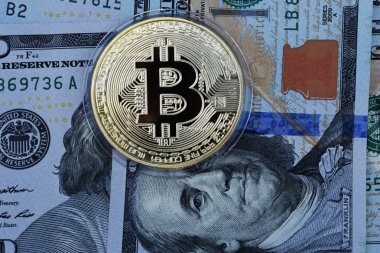 Amerikan doları altın Bitcoin. Dijital para birimi.