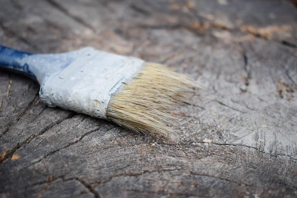 Ahşap bir arka plan üzerinde fırça. Ahşap yüzeyin boyantisi.