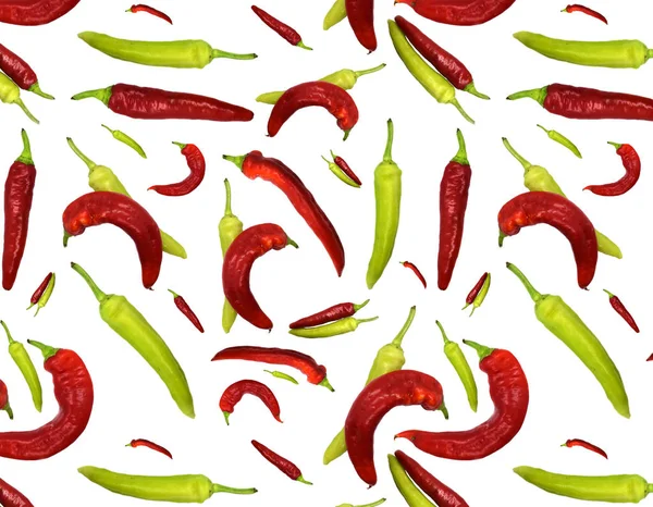 Sömlös mönster röd och grön paprika på vit bakgrund. Illustration för din design, omslagspapper, webb, tapeter, tyg — Stockfoto