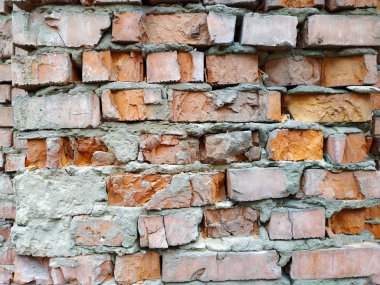 Kırmızı dövülmüş tuğla duvarı. Kırmızı renkli bir tuğlanın arkaplanı