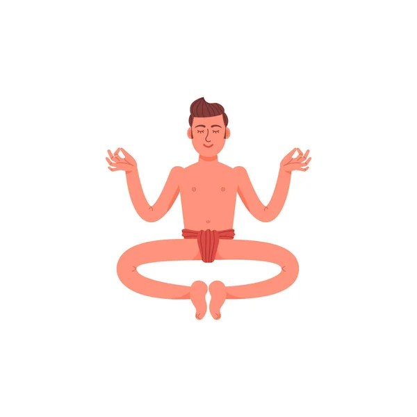 Sitzt ein Mann in einer Lotusposition in einem Lendenschurz. sitzt ein junger Mann in einer Pose der Meditation. Vektorillustration. — Stockvektor