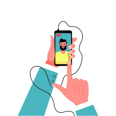 Smartphone takım elbiseli erkek elinde. Vektör çizim