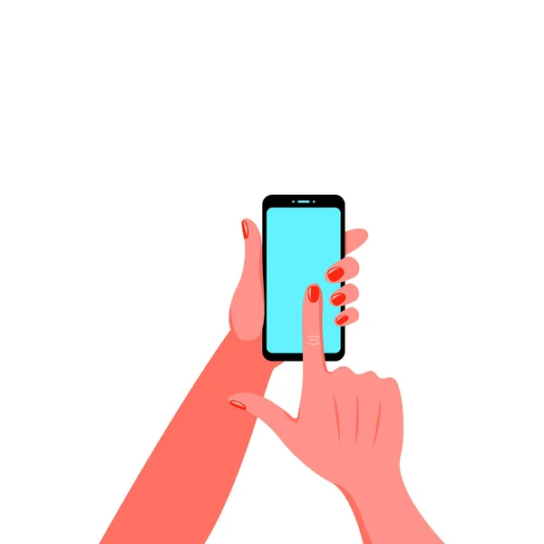Smartphone na mão feminina com manicure. Ilustração vetorial — Vetor de Stock