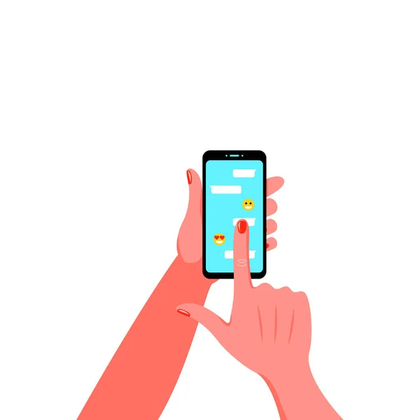 Smartphone en mano femenina con manicura. Ilustración vectorial — Vector de stock