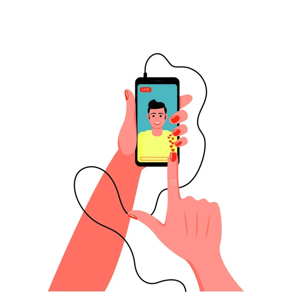 Smartphone en mano femenina con manicura. Ilustración vectorial — Vector de stock
