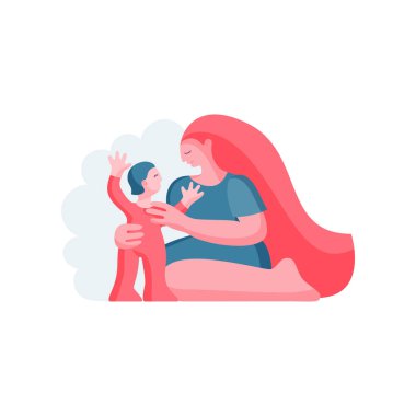 Anne ve çocuk. Anne çocuğa sarılıyor. Vektör Illustration.