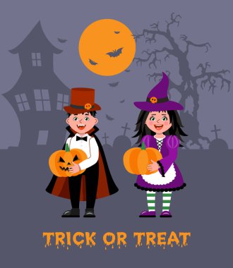 Cadılar Bayramınız Kutlu Olsun. Çocuk Halloween fantezi elbise içinde hile ya da Treating gitmek için giyinmiş.