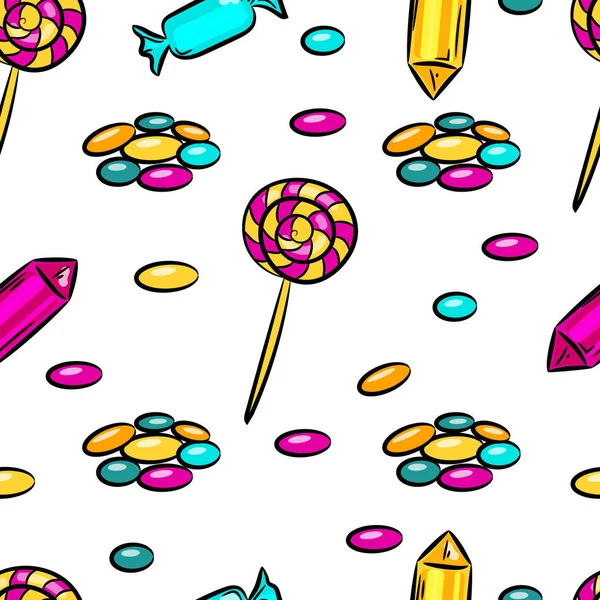 Бесшовный узор с конфетами и сладостями. Вектор — стоковый вектор