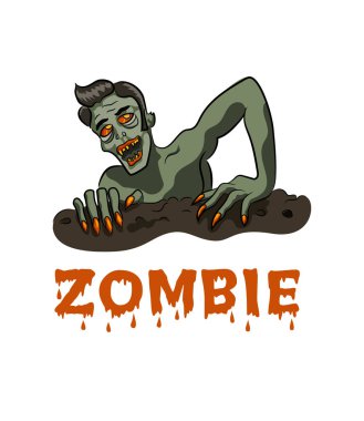 Mezardan zombi geliyor. Oyun kartı. Karikatür tarzı.
