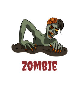 Mezardan zombi geliyor. Oyun kartı. Karikatür tarzı.