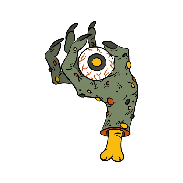 Kartun tangan zombie memegang mata - Stok Vektor
