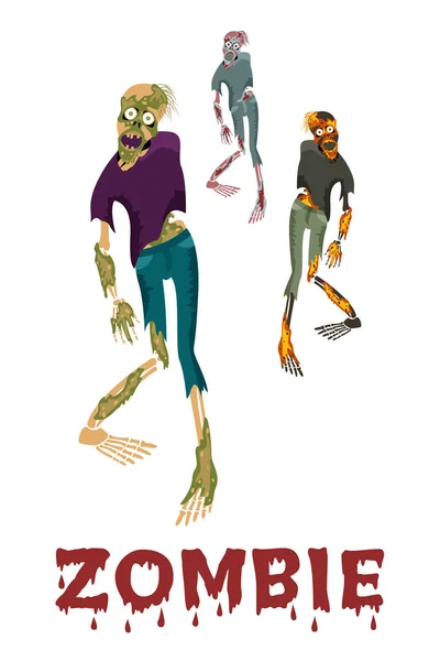 Un aterrador hombre zombi sobre un fondo aislado. Ilustración vectorial en un estilo plano — Archivo Imágenes Vectoriales