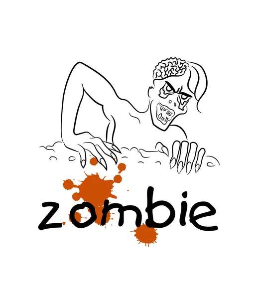 Zombie saindo do túmulo. Carta do Dia das Bruxas. Arte de linha. Folheto para a festa do Helloween . — Vetor de Stock