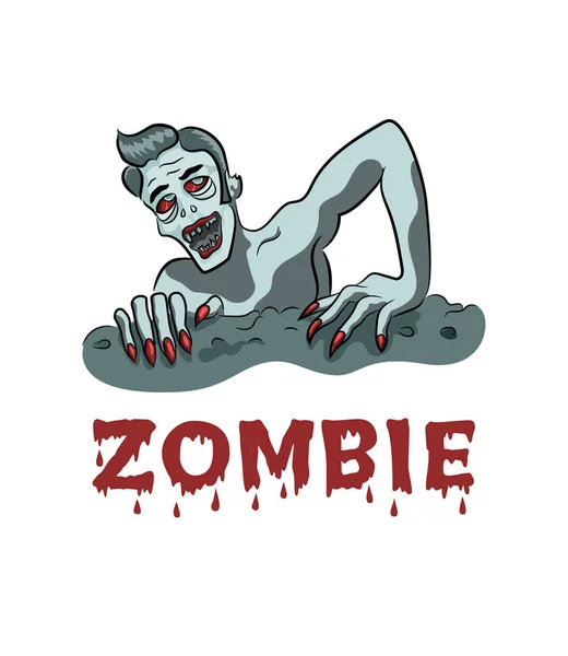 Zombie saliendo de la tumba. Tarjeta de Halloween. Estilo de dibujos animados . — Vector de stock