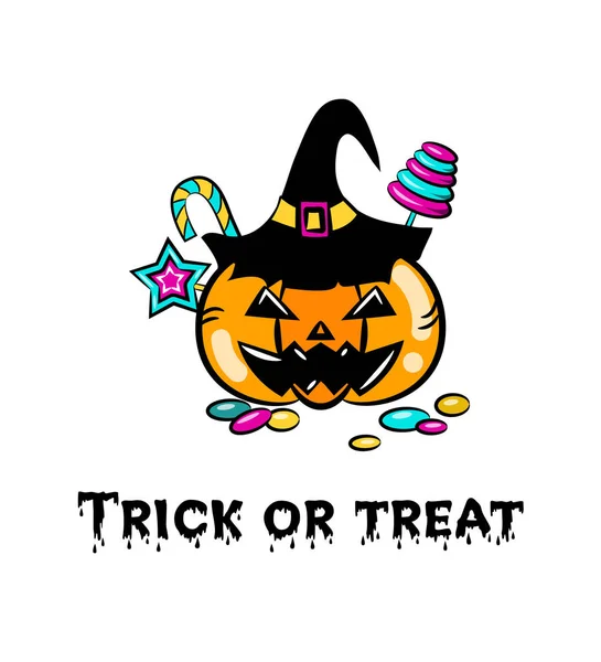 Halloweenská dýka s Candy, sladkostmi a lízátka. Kreslený styl. — Stockový vektor