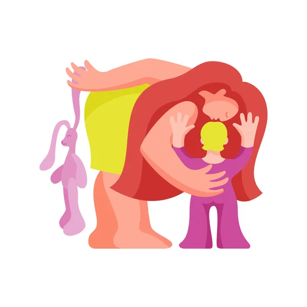 Femme avec un enfant. Mère se pencha vers l'enfant. Illustration vectorielle . — Image vectorielle