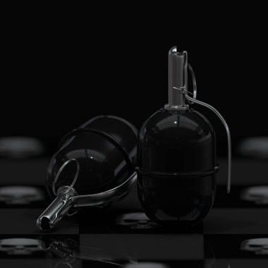 İki siyah el bombası. 3D render