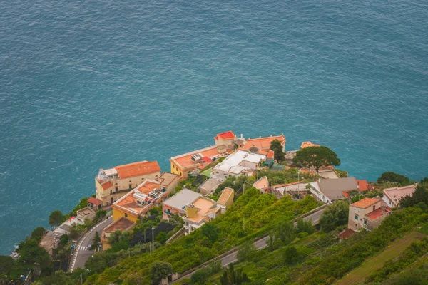 Houses beneath The Terrace of Infinity or Terrazza dell\'Infinito, Villa Cimbrone, Ravello  village, Amalfi coast of Italy