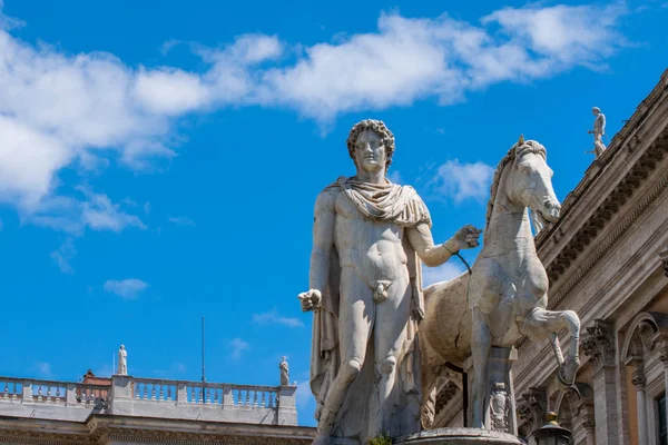 Estatua Polluce Que Adorna Piazza Del Campidoglio Roma Palacio Senatorial —  Fotos de Stock