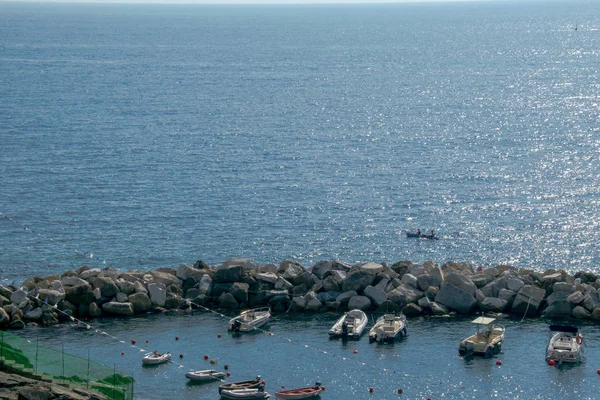 Boats Sailing Ships Port Riomaggiore Cinque Terre Spezia Italy — стокове фото