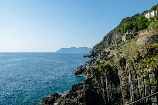 Riomaggiore Cliffs Blue Sea Cinque Terre Spezia Italy Royalty Free Stock Images