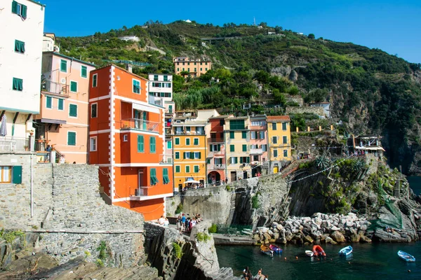 Colorful Buildings Port Riomaggiore Cinque Terre Spezia Italy Royalty Free Stock Images