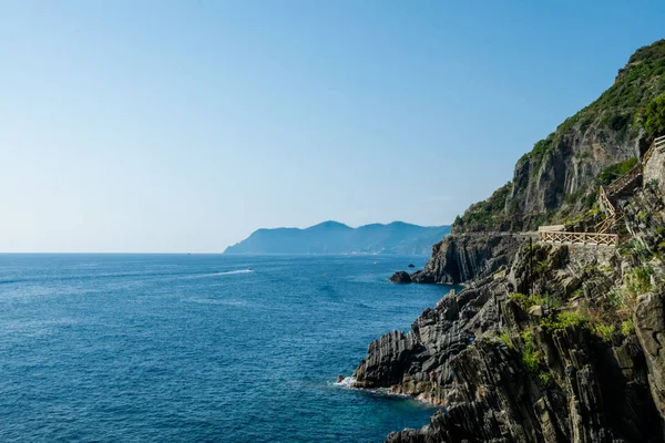 Riomaggiore Cliffs Blue Sea Cinque Terre Spezia Italy Stock Picture