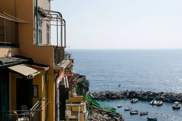 Colorful Buildings Port Riomaggiore Cinque Terre Spezia Italy Stock Image