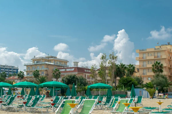 Playa Con Hoteles Palmeras San Benedetto Del Tronto Mar Adriático — Foto de Stock