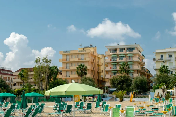 Beach Hotels Palm Trees San Benedetto Del Tronto Adriatic Sea Stock Image
