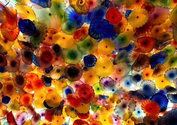 Color Explosion with colored round glasses in Las Vegas Hotel Lobby Ceiling