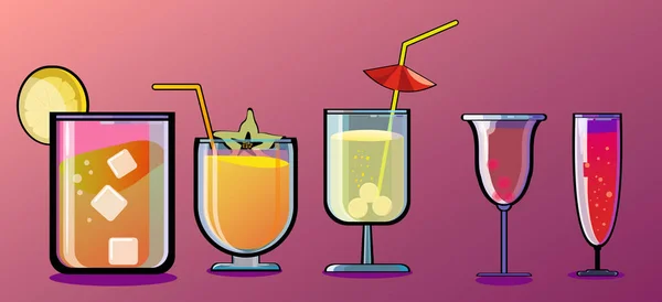 Uppsättning Klassiska Cocktails Vektorillustration — Stock vektor